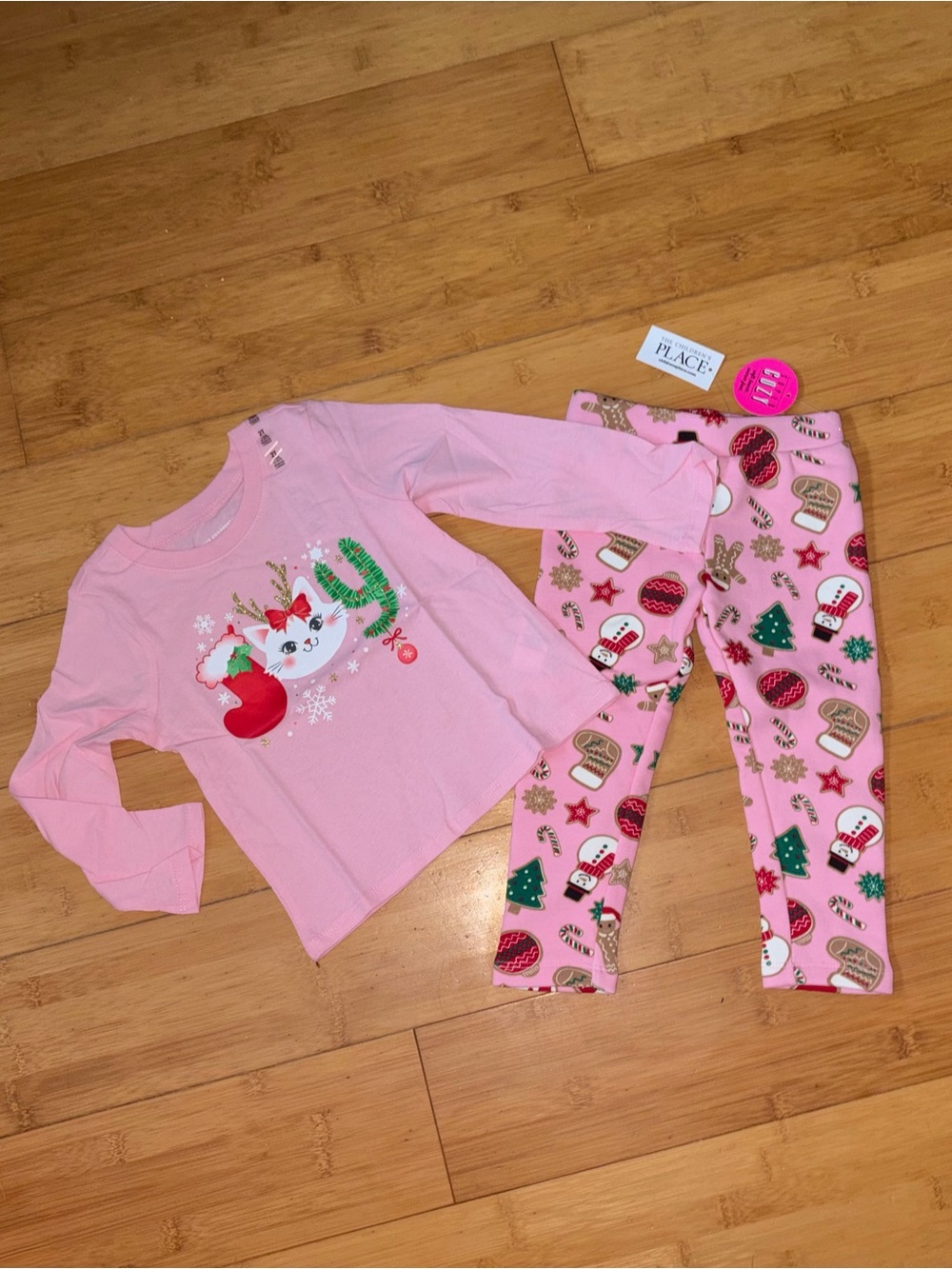 NWT Girl’s Size 2T Pink Christmas Outfit - Long Sleeve Top & Cozy Leggings Set